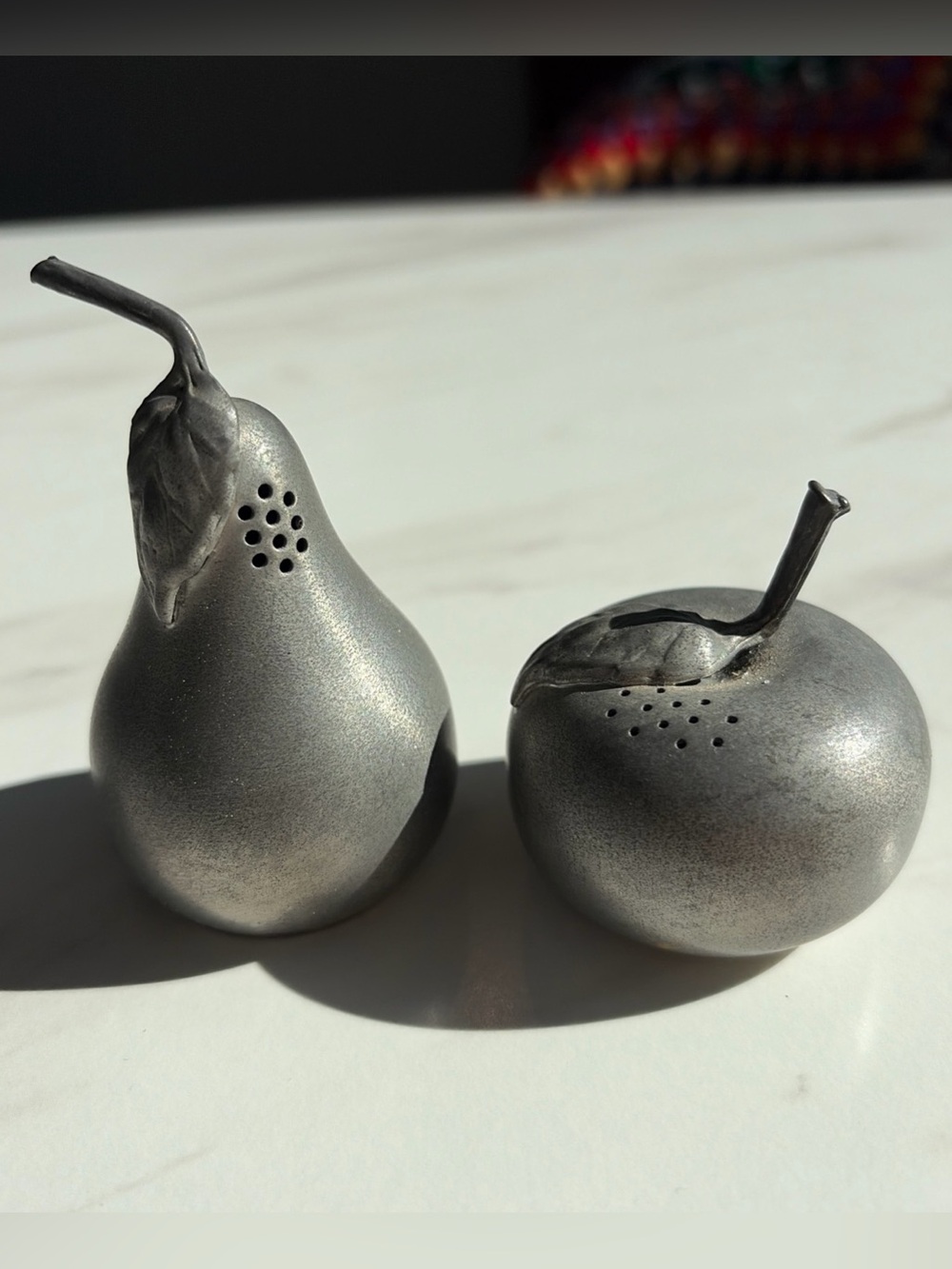 Kirk Stieff Pewter Apple & Pear Salt And Pepper Shakers Set Vintage SP